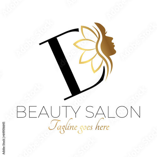 D Letter Initial Beauty Brand Logo Design in Black and Gold