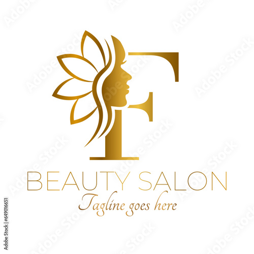 Gold F Letter Initial Beauty Brand Logo Design