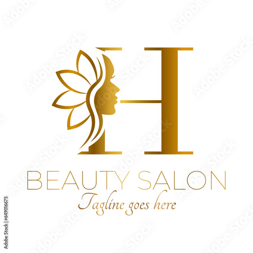 Gold H Letter Initial Beauty Brand Logo Design