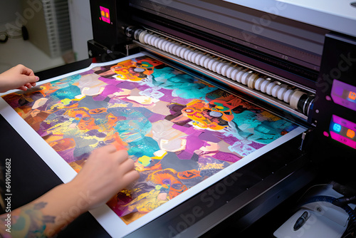 Someone using a large printer to print a picture