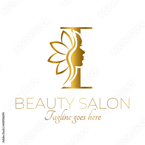 Gold I Letter Initial Beauty Brand Logo Design