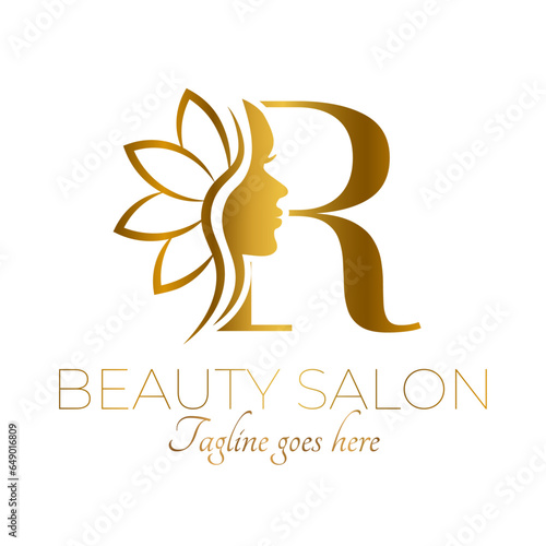 Gold R Letter Initial Beauty Brand Logo Design