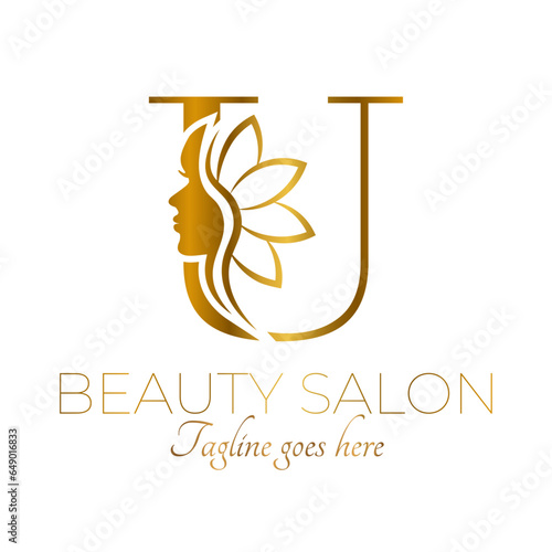 Gold U Letter Initial Beauty Brand Logo Design