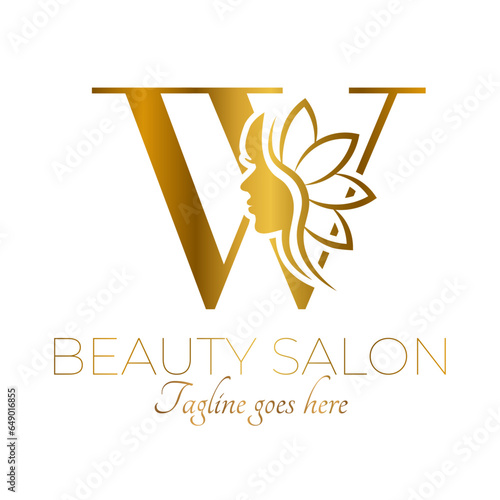 Gold W Letter Initial Beauty Brand Logo Design