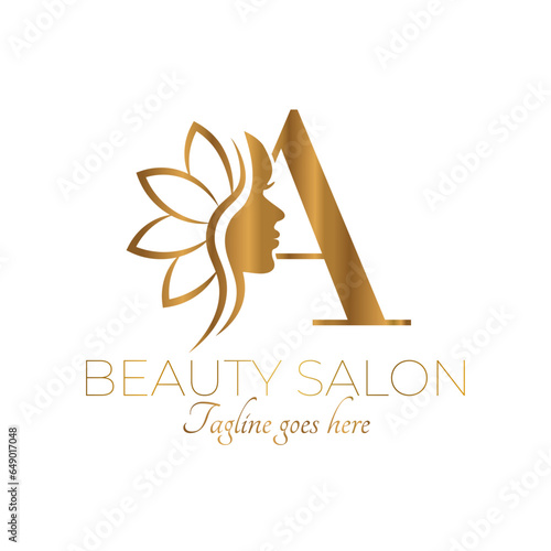 Gold A Letter Initial Beauty Brand Logo Design