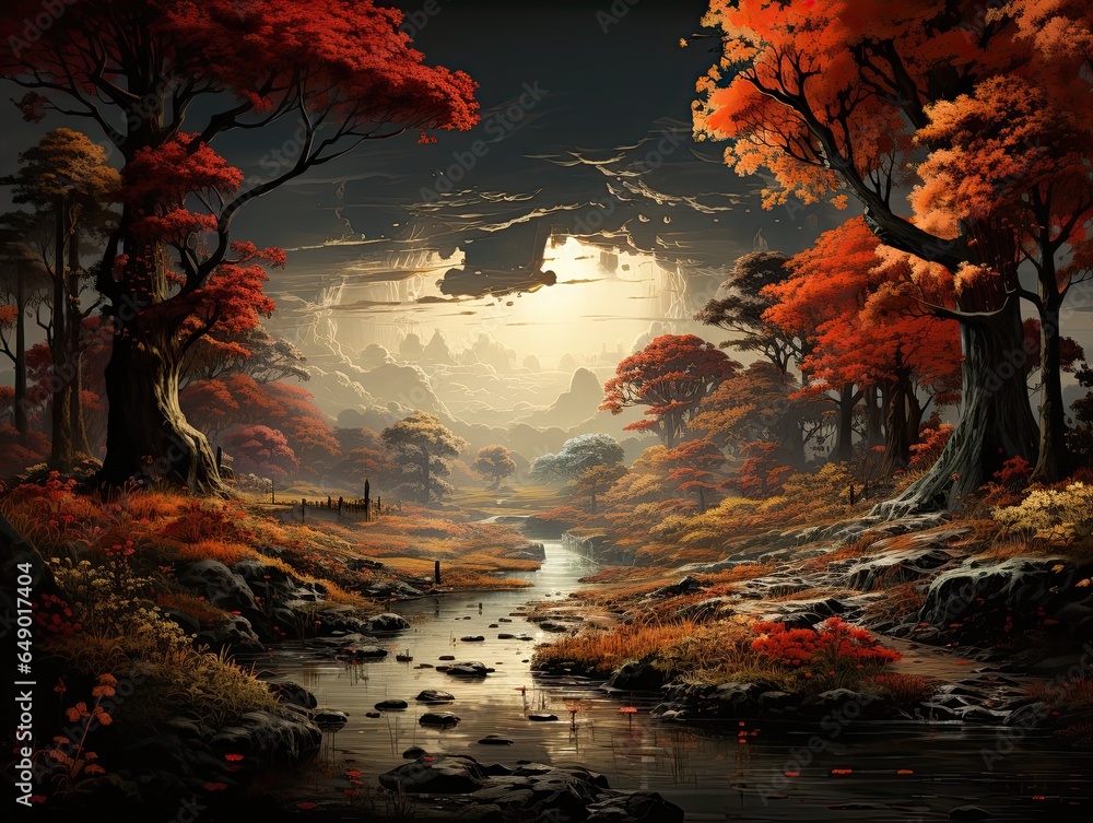 Fototapeta premium Autumn magical forest background