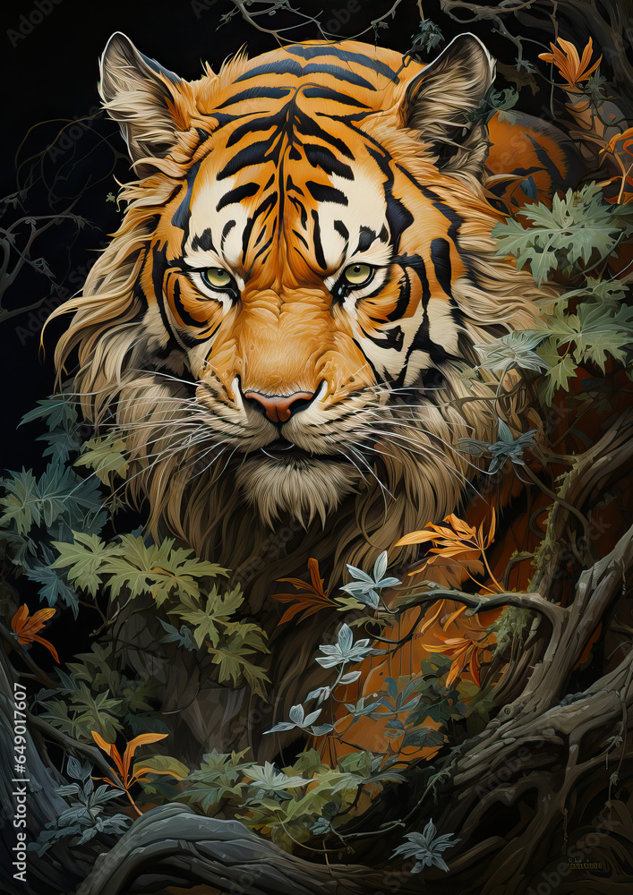 Tiger’s Gaze: A Majestic Encounter in the Jungle,portrait of a tiger,tiger in the jungle