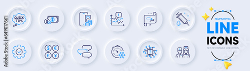 Target path, Phone pay and Dollar money line icons for web app. Pack of Freezing timer, Chart, Quick tips pictogram icons. Doctor, Money currency, Artificial intelligence signs. Execute. Vector