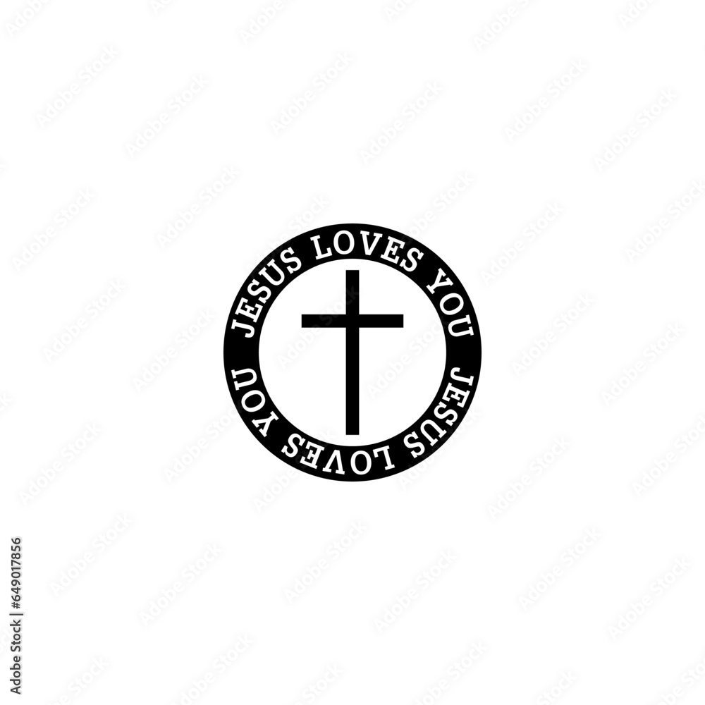 Jesus loves you with christian cross isolated on white background