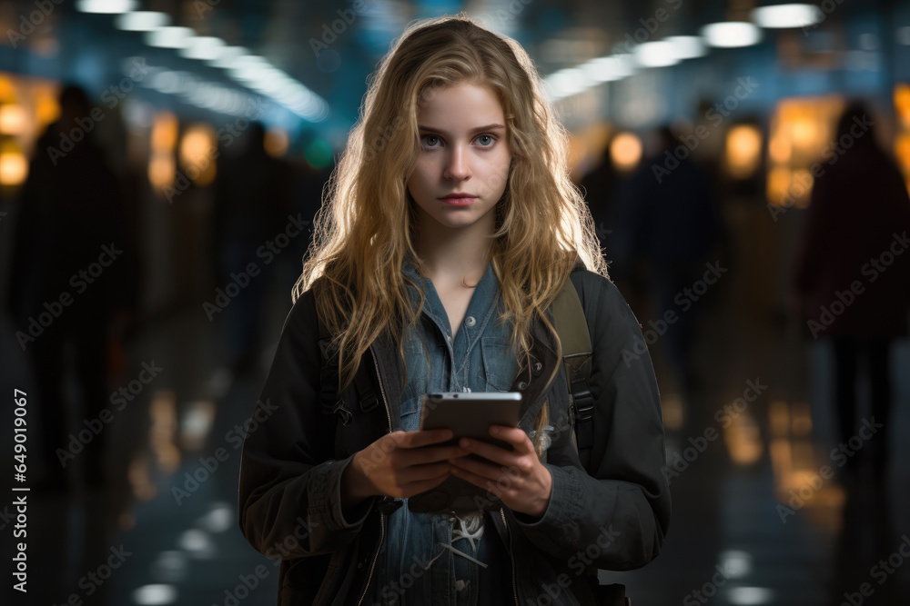 Young woman is focused on her cell phone, checking messages or browsing internet. This image can be used to depict technology, communication, or modern lifestyle. Young woman is focused on her cell phone, checking messages or browsing internet. This image can be used to depict technology, communication, or modern lifestyle.