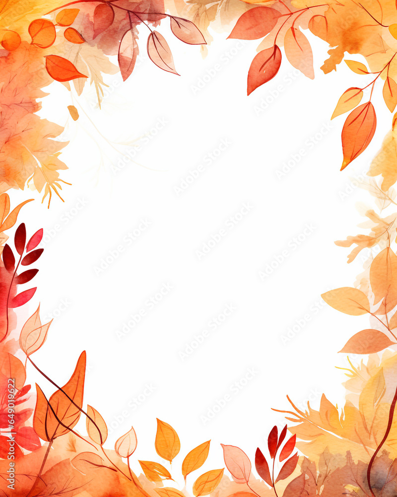 Autumn watercolor leafe frame graphic isolated white background banner