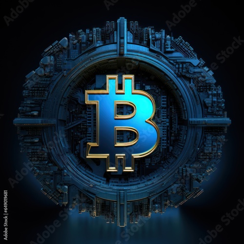 high-tech cyber-punk style Bitcoin sign, ai tools generated image photo