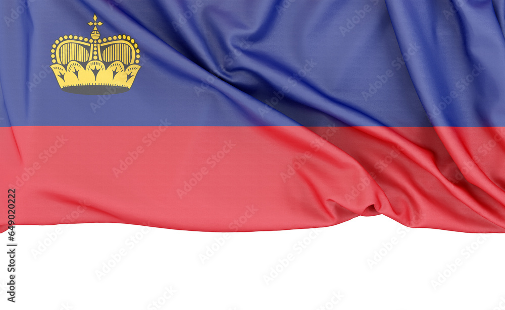 Fototapeta premium Flag of Liechtenstein isolated on white background with copy space below. 3D rendering