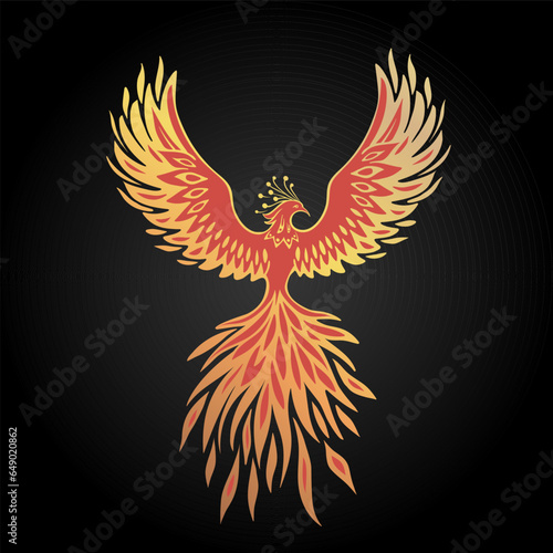 Phoenix bird, vector drawing. Firebird.