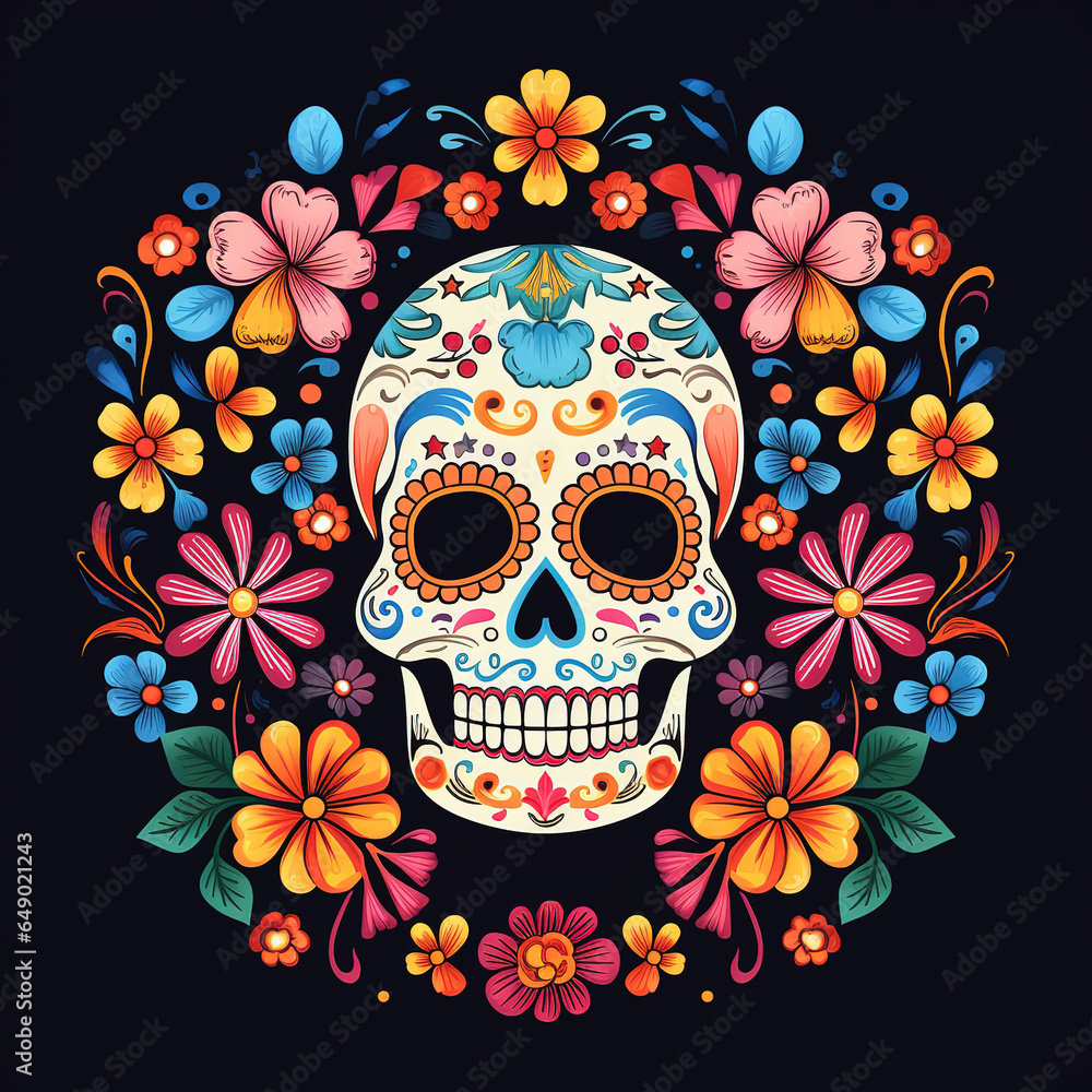 Day of the dead, Dia de los moertos, skull and flowers, generative ai Day of the dead, Dia de los moertos, skull and flowers, generative ai