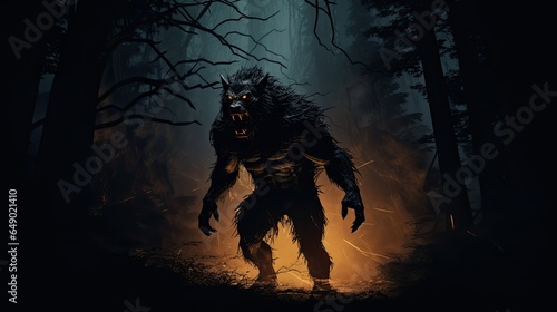 Werewolf in night forest