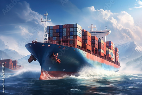 International Container Cargo ship in the ocean, Freight Transportation, Shipping, Nautical Vessel, generative ai 