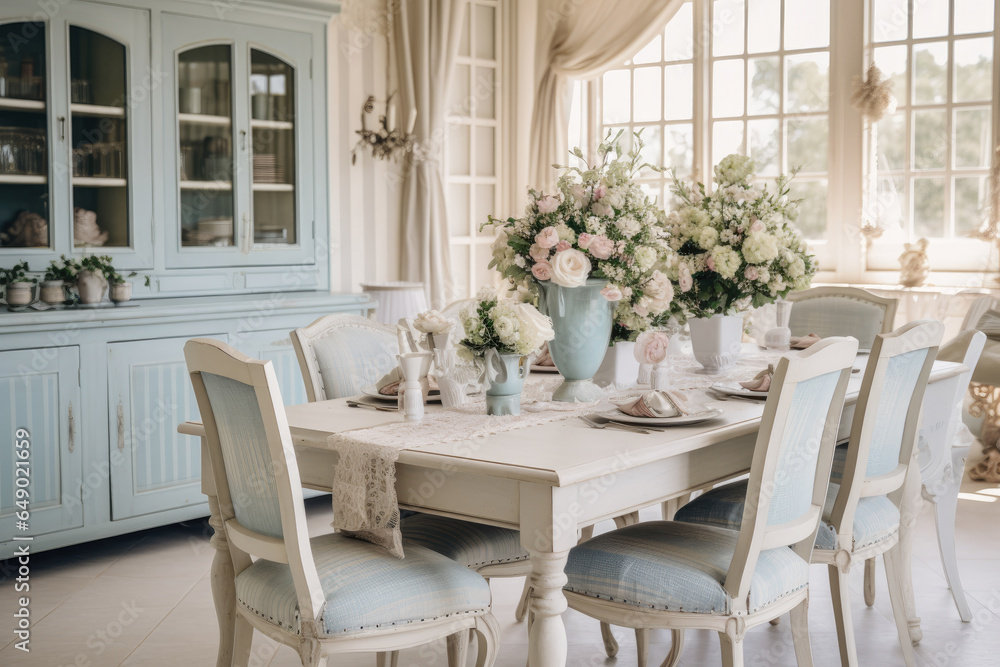 Creating a Cozy and Elegant Vintage Dining Room with Distressed Furniture, Soft Pastel Colors, and Charming Vintage-Inspired Accessories.