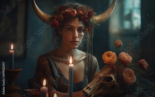 Beautifil woman witch with candles