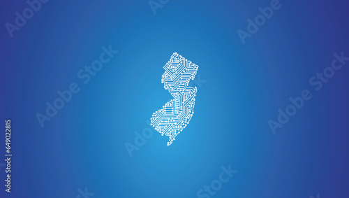 IT-Umriss des US-Bundesstaates New Jersey auf blauem Hintergrund