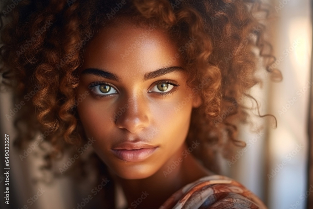 Fototapeta premium Woman female portrait model afro attractive pretty face hair beauty person black young