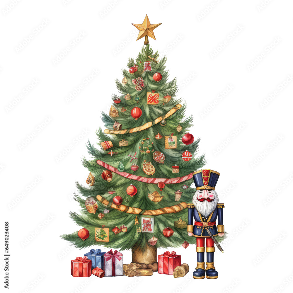 Naklejka premium Watercolor Christmas Tree (AI Generated)