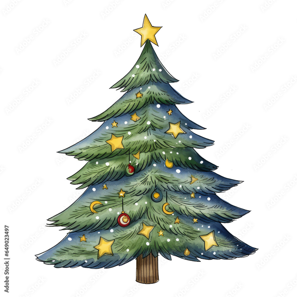 Fototapeta premium Watercolor Christmas Tree (AI Generated)
