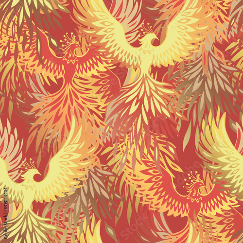 Seamless vector pattern with firebirds. Vintage texture