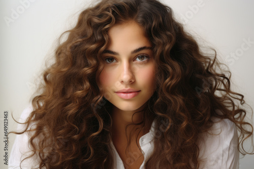 Stunning young woman with gorgeous long curly hair. Perfect for beauty and fashion related projects.