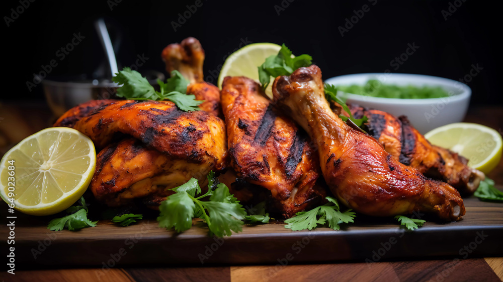 Fototapeta premium hot and spicy grilled chicken open fire