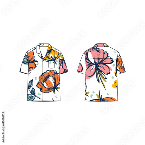 HAWAIIAN SHIRT FLOWER PATTERN READY FOR PRINT (ID: 649024823)