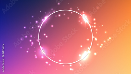 Neon circle frame with shining effects and sparkles