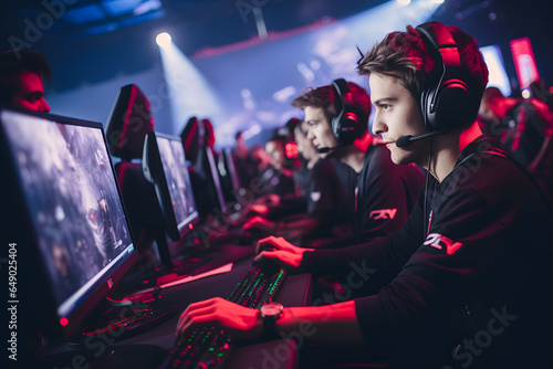 Gamer in front of a computer, illustration for esports and gaming photo