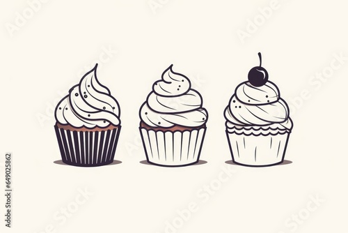 A set of muffins on a white background decorated  line art