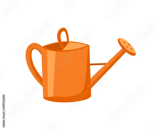 An orange watering can stands on a white background.