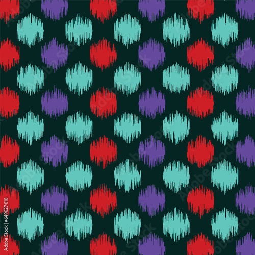 A dark background with colorful ikat patterns