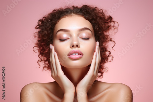 Woman with her hands on her face, expressing emotions or feeling overwhelmed. Stress, anxiety, sadness, frustration, or contemplation. Mental health issues, personal struggles, or emotional states.