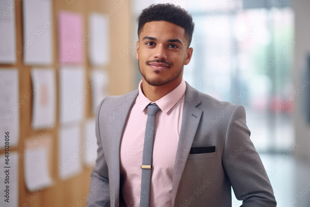 Professional man dressed in suit and tie standing confidently in front of wall. This image can be used to depict professionalism, business, or leadership. Professional man dressed in suit and tie standing confidently in front of wall. This image can be used to depict professionalism, business, or leadership.