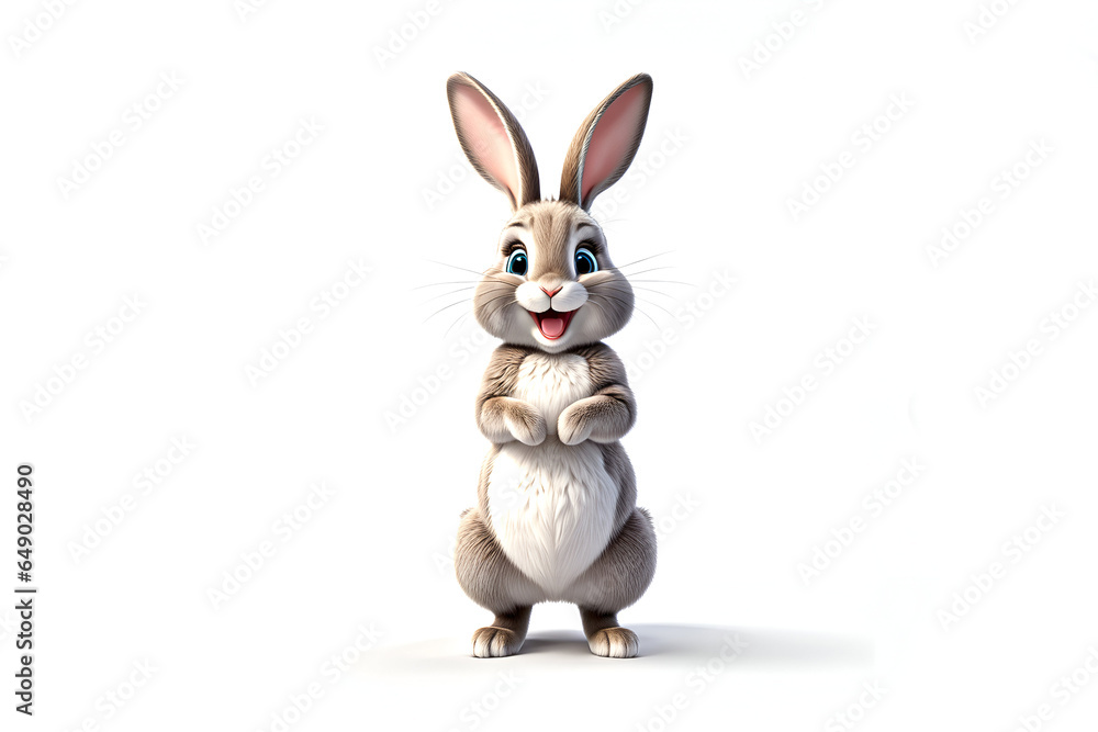 3D character style happy smiling bunny standing on an isolated empty white background - Generative AI 3D character style happy smiling bunny standing on an isolated empty white background - Generative AI