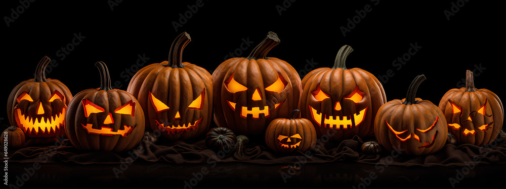halloween envy pumpkins on black background - obrazy, fototapety, plakaty 