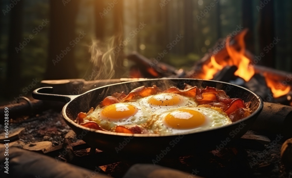 Bacon, eggs & breakfast on an open fire Bacon, eggs & breakfast on an open fire