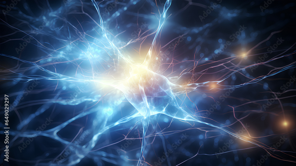 The intricate network of human nerve or neural cells, resembling a lightning flash of light, illustrating the complexity and electrical nature of the nervous system. The intricate network of human nerve or neural cells, resembling a lightning flash of light, illustrating the complexity and electrical nature of the nervous system.