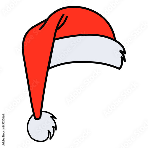 Red and white Santa Claus hat. Santa Claus hat in Christmas colors. Christmas symbol.