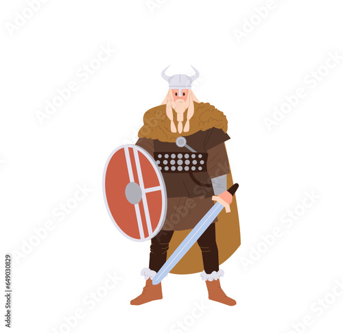 Viking norseman mascot mythology cartoon male soldier authentic character isolated on white
