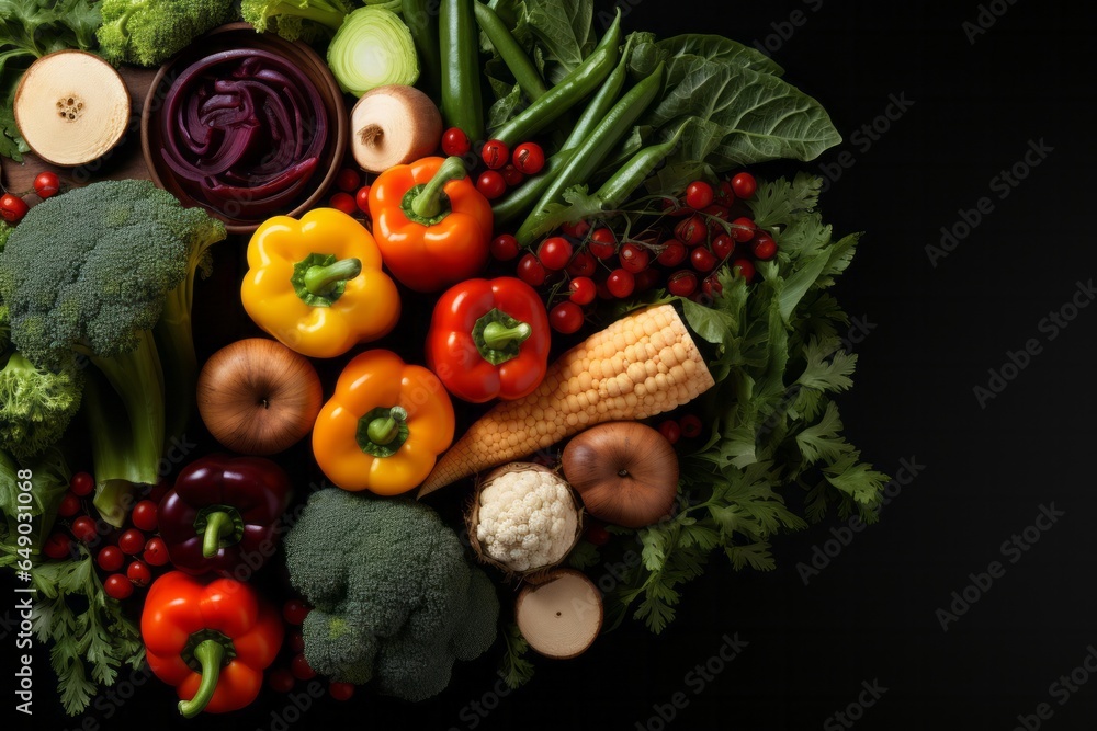 Pile of vegetables on a table, healthy diet consists of vegetables, vegetarian or vegan diet