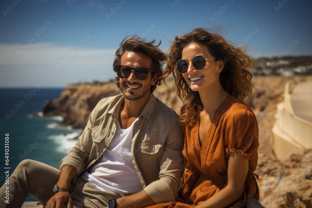 Young handsome happy couple on the beach in summer Young handsome happy couple on the beach in summer
