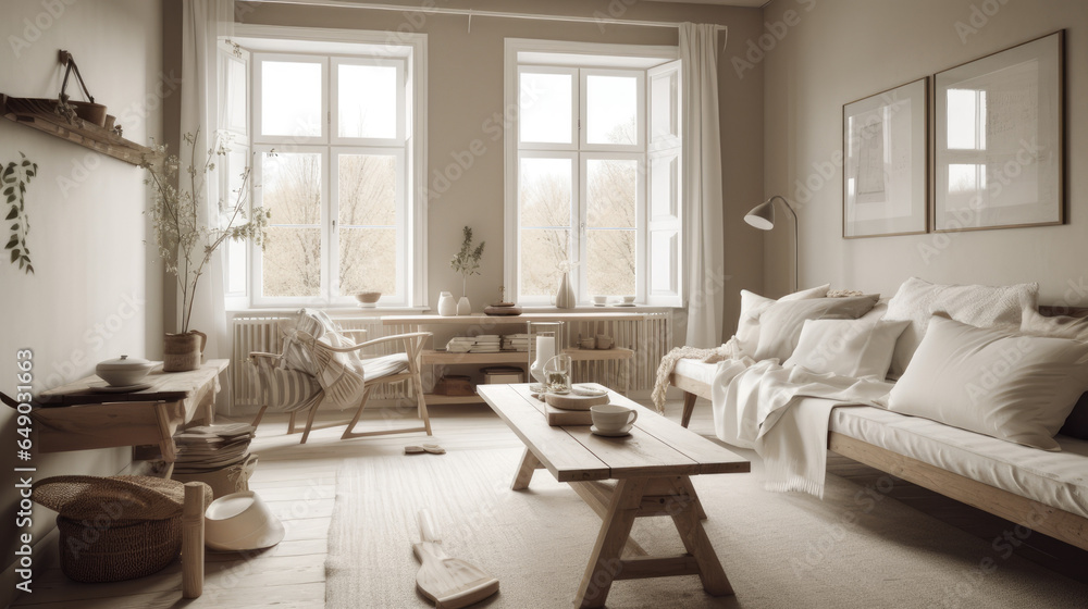 Fototapeta premium Wall art mockup boho style, Generative AI