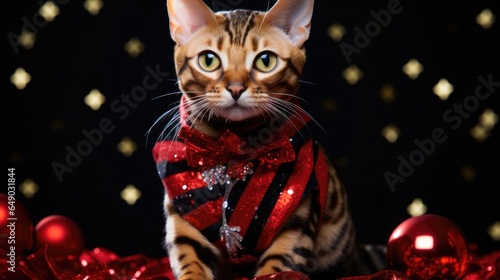 Cat on a Christmas card. New Year card. christmas atmosphere