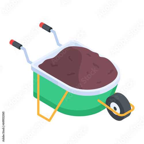 An isometric icon of garden cart 