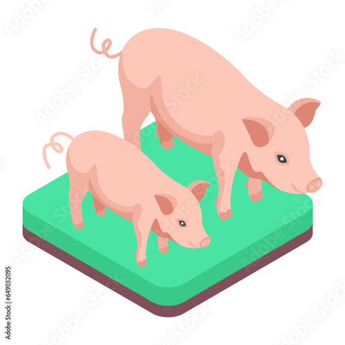 An isometric icon of farm pigs 